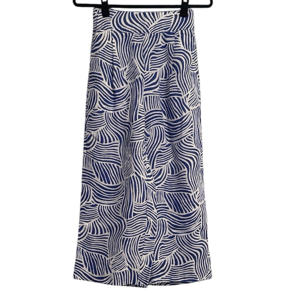 Loft Beach Blue and White Patterned Linen Pants NWT